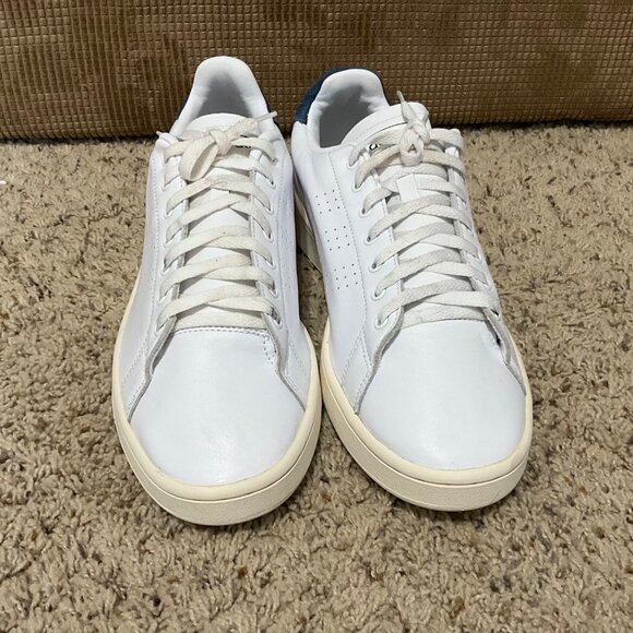 Adidas Advantage Clean White Leather Sneakers With Navy Heel Accent mens 12 - Picture 4 of 14
